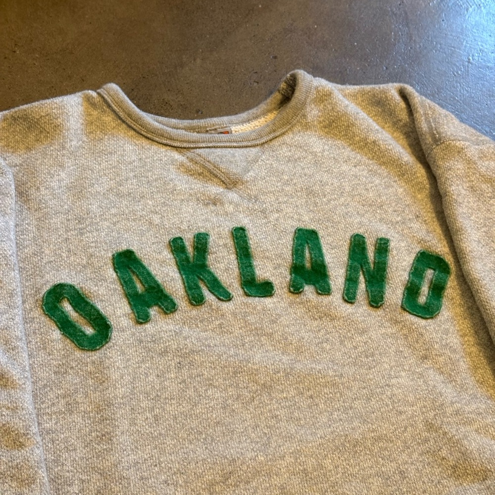 Ebbets Field Flannels Kids Gray Sweatshirt with Green Oakland Letters